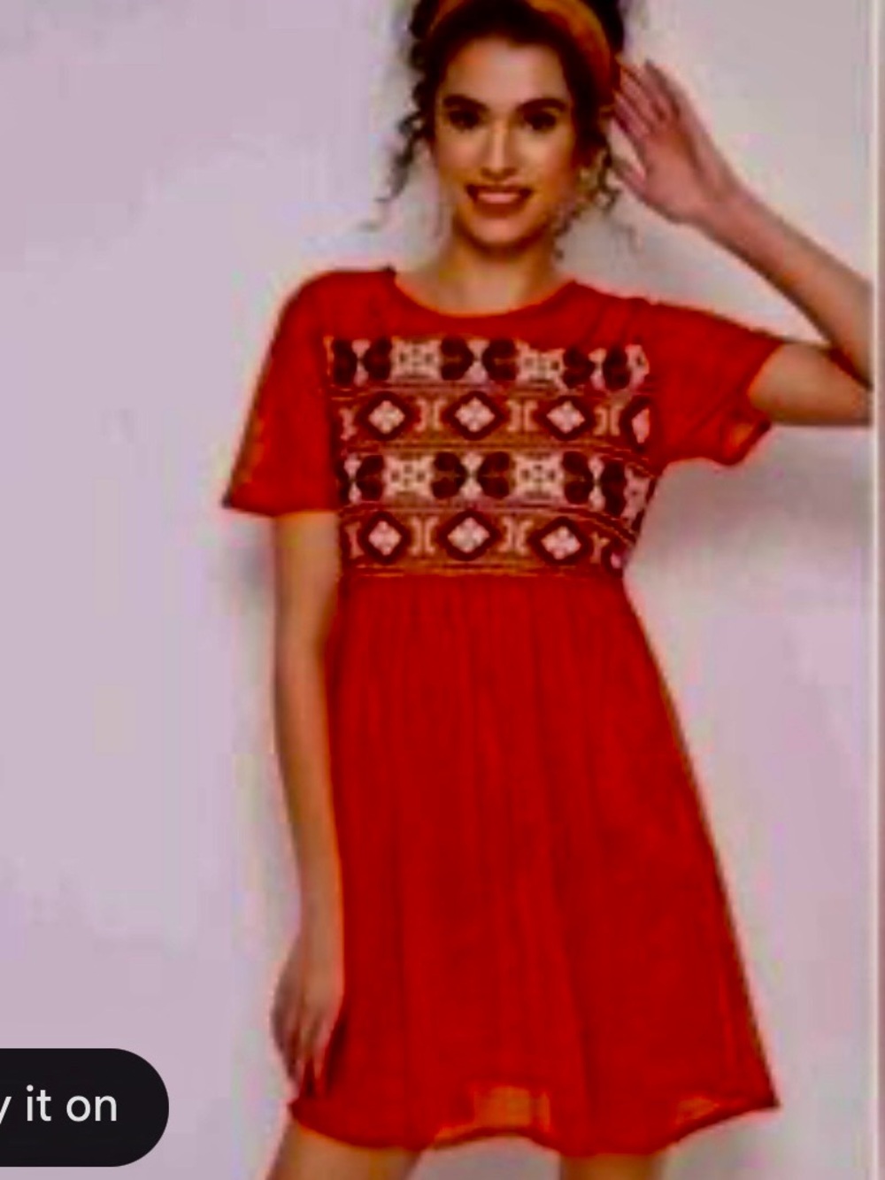 Zara Baby Doll Mini Dress Women Medium Orange Embroidered Mesh Keyhole